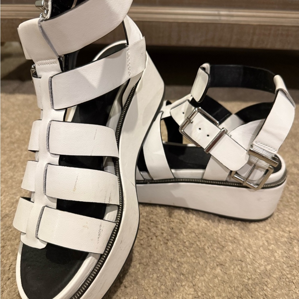 Gianni Bini White Platform Sandals with Silver Accents
